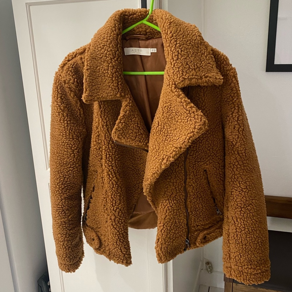 ASTR Teddy Shearling Moto Jacket, XS